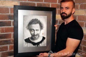 Cem Yılmaz'ın portresini çizip kanıyla imza attı