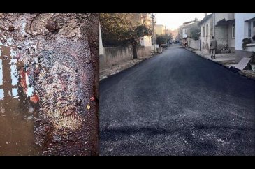 Taban mozaiğine giriş bölgesi asfaltla kaplandı