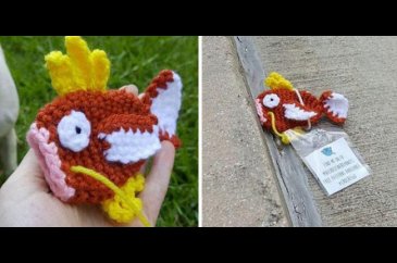 Pokemon karakterlerini örüp sokağa bırakıyor