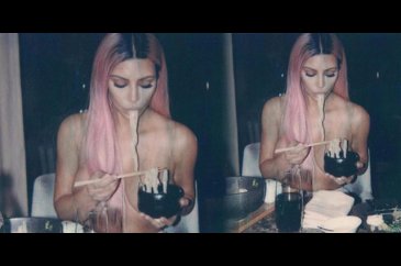Kim Kardashian üstsüz yemek yedi!