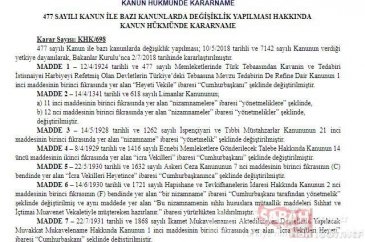 Cumhurbaşkanlığı sistemi için yeni KHK yayımlandı