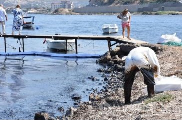 Foça sahili petrole bulandı