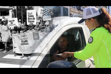 Trafikte yaya önceliğine dikkati çekebilmek amacıyla kolluk persone...