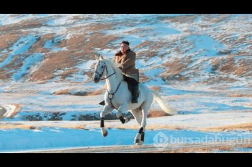 Karlı dağın zirvesinde at bindi