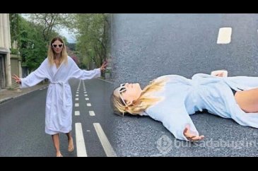 İspanyol model Elisabeth Mas bornozuyla caddenin ortasına yattı