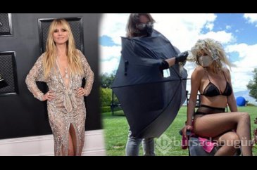 Heidi Klum iç çamaşırı ve file çorabıyla saçlarını boyattı