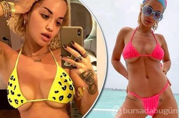 Rita Ora şimdi de yatakta üstsüz...
