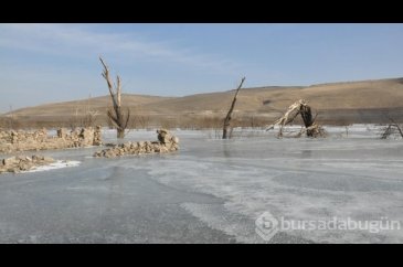 Soğuk hava Kars Barajı'nı dondurdu
