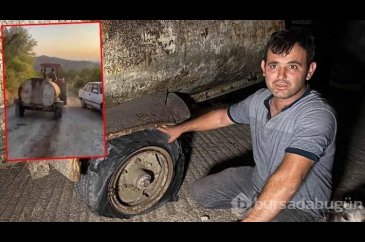 Yangın bölgesine patlak lastikle su taşıdı