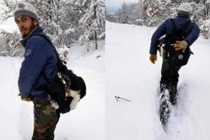 Rahatsızlanan köpeğini 7 kilometre sırtında taşıdı