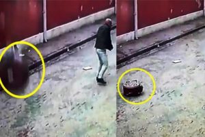 Balkondan düşen davul fırından son anda kurtuldu