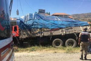 Kamyon evin bahçesine devrildi!