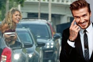 Beckham'ı gördü, sevinçten göğüslerini açtı!