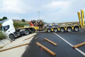Vinç yüklü TIR devrildi, iki ülkeyi bağlayan yol kapandı
