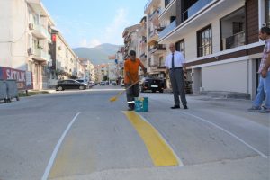 Bursa Gemlik'te hız kesici kasisler sarıya boyanıyor