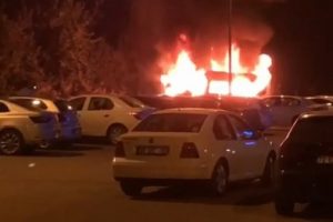 Park halindeki minibüs alev topuna döndü