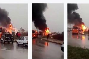 İşçileri taşıyan servis alev alev yandı!