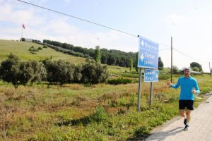 Yol için zeytin ağaçlarının köklenmesini koşarak protesto etti
