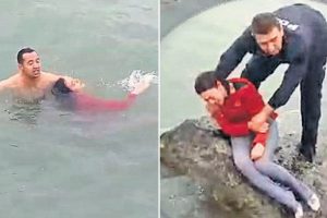 Denize düşen genç kızı polis kurtardı