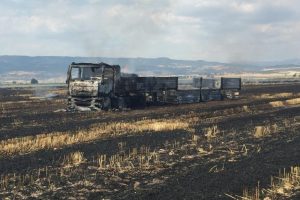 Sigara izmariti, tarlayı ve kamyonu kül etti