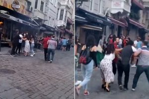 Taksim'de kadınlı ve erkekli kavga