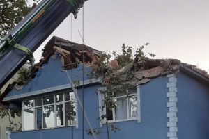 Dev çınar ağacı binanın üzerine devrildi