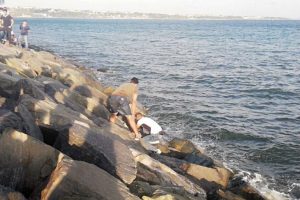 Avcılar'da denize düşen genç kayalıklara sıkıştı