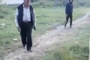 Önce köpeğe sonra da çocuğa taş attı