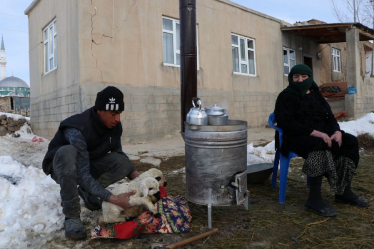 Van'da depremzedeler, üşüyen hayvanlarını ısıtmaya çalışıyor