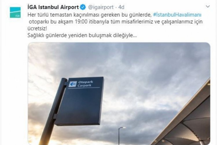 İstanbul Havalimanı otoparkı ücretsiz oldu
