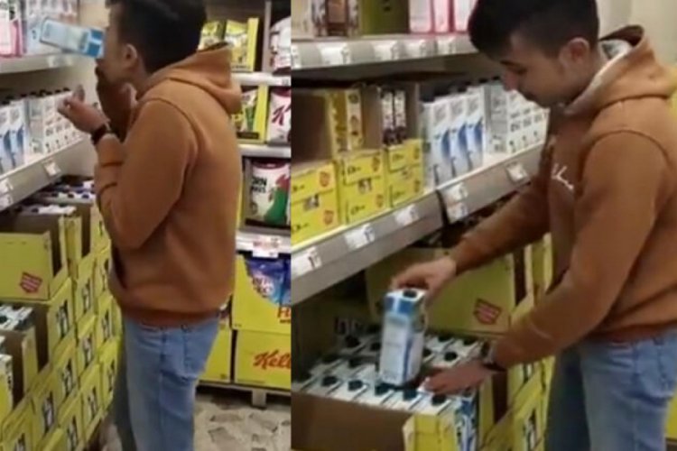 Marketteki sütleri içip, sosyal medyada paylaşan çocuk yakalandı