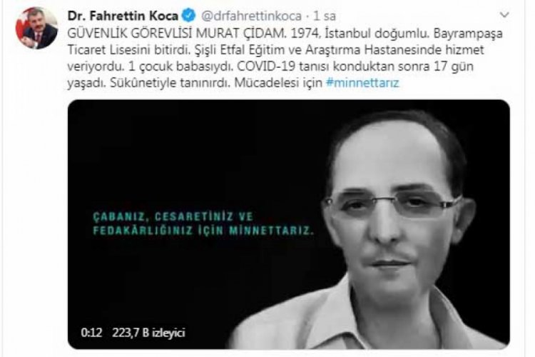 Sağlık Bakanı Koca'dan, 'Murat Çidam' paylaşımı