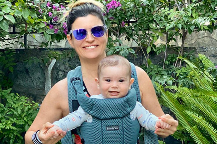 Ece Vahapoğlu 7 aylık oğluna sporu aşılıyor