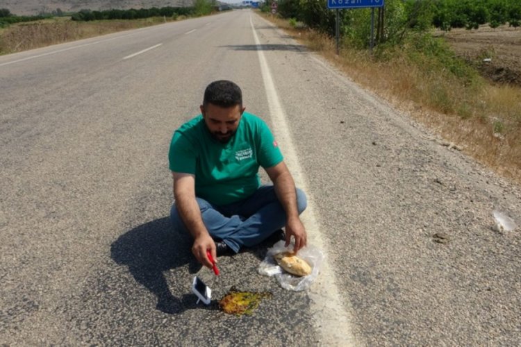 Asfaltta sucuklu yumurta pişirip yedi