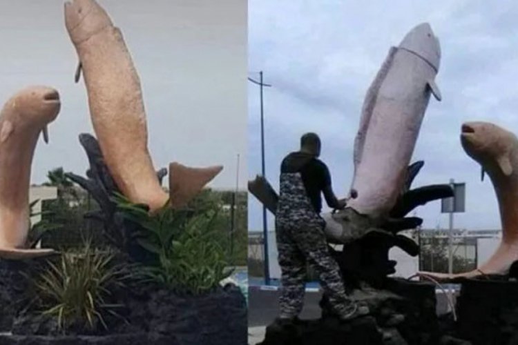 Müstehcen görünümlü iki balık heykeli tepki topladı