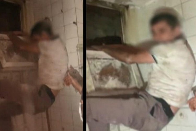 Tuvalet penceresinden kaçmaya çalışırken böyle yakalandı