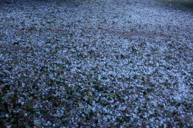 Dolu araç camlarını tuzla buz etti