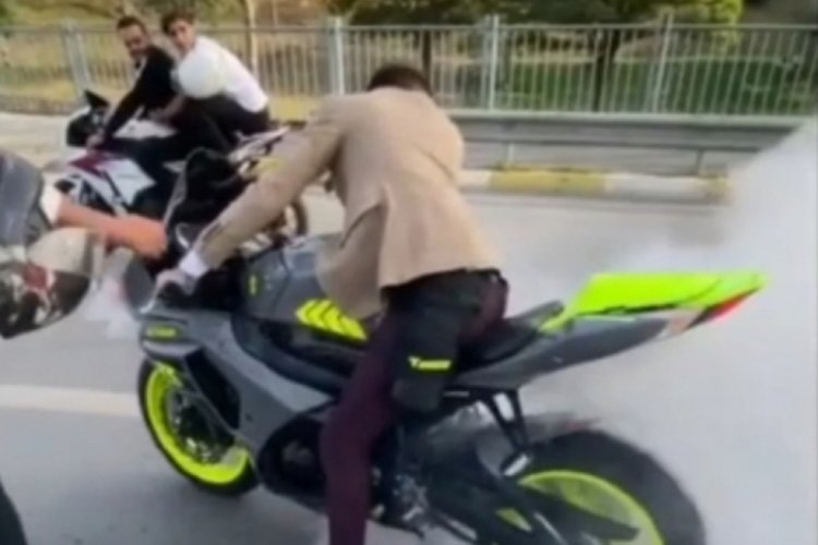 Yolu kapatan ve drift yapan motosikletliye ceza