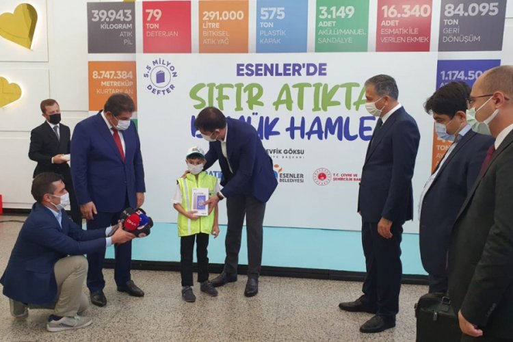Bakan Kurum, geri dönüşümden elde edilen 500 bin defteri öğrencilere dağıttı