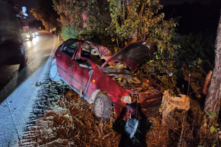 Bursa'da otomobil, taklalar atarak ağaca çarptı: 2 ağır yaralı
