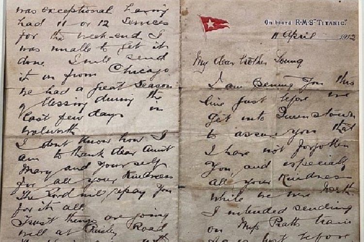 Batan Titanic gemisinde ölen papazın yazdığı mektup açık artırmada