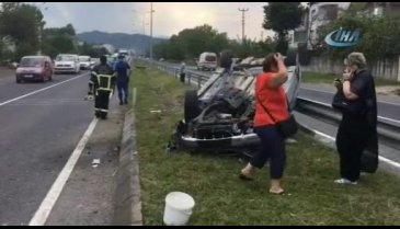 Emekli polis aracıyla takla attı
