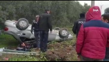 Bursa'da takla atarak zeytinliğe uçtu