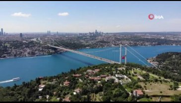 Köprü çalışmasında son durum havadan görüntülendi