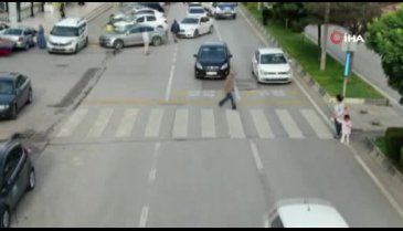 Yayalara yol vermeyen araçlara drone'lu denetim