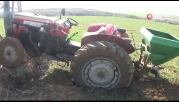 Bursa'da tarla sürerken düşen çiftçinin üzerinden geçen traktör 1 kilometre gidip direğe çarptı