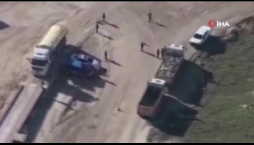 Bursa'da kaçak hafriyat döken sürücüye helikopterli suçüstü