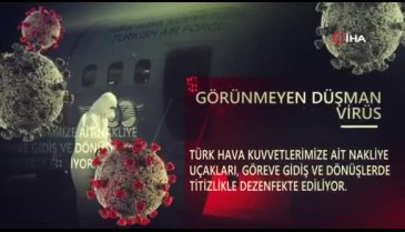 Bakanlık nakliye uçaklarının dezenfekte edildiği görüntüleri paylaştı