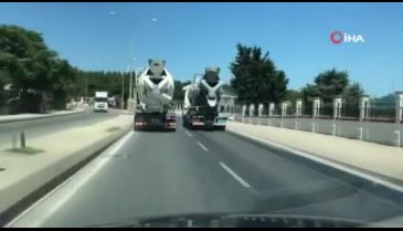 Beton mikserlerinin tehlikeli yarışı!