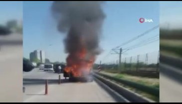 Bursa'da yol ortasında alev alev yandı